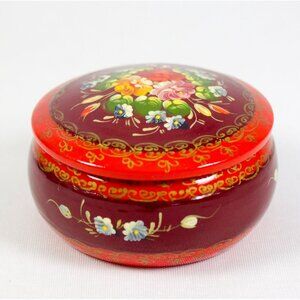 Handpainted Russian Lacquerware Floral Design Trinket Box St. Petersburg 2004